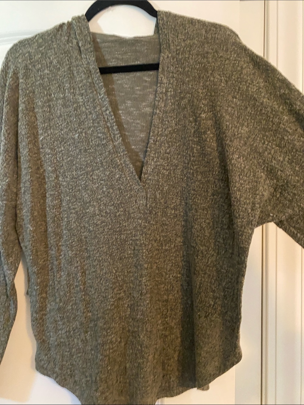 Honey Punch Olive V-Neck Knit Sweater w/ hoodie